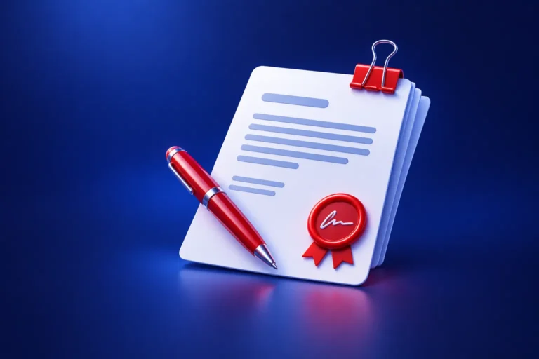 Dokument PDF z długopisem, spinaczem i pieczęcią podpisu – darmowy edytor PDF